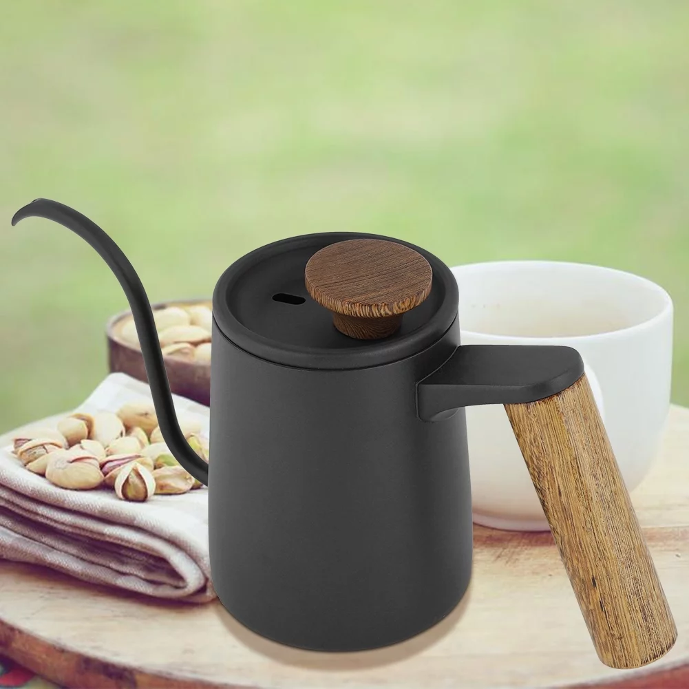 VIFERR Drip Coffee Pot 350ml Fashion Stainless Steel Handle Drip Coffee Pot Long Gooseneck Spout Kettle(Black)