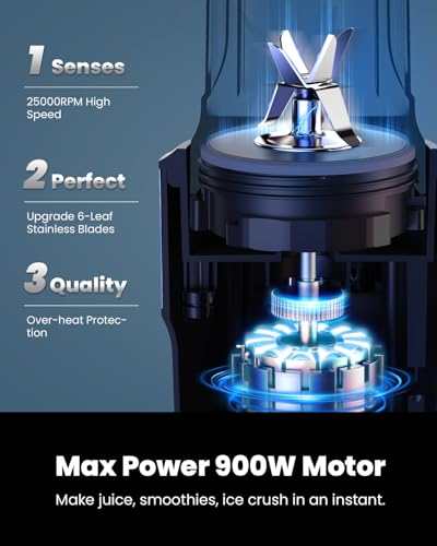 GDOR Blender for Smoothies, 900W Personal Blender with 2 * 24Oz BPA-Free To-Go Cups For Smoothies Milkshakes,and Juices,Healthy Recipe,Black