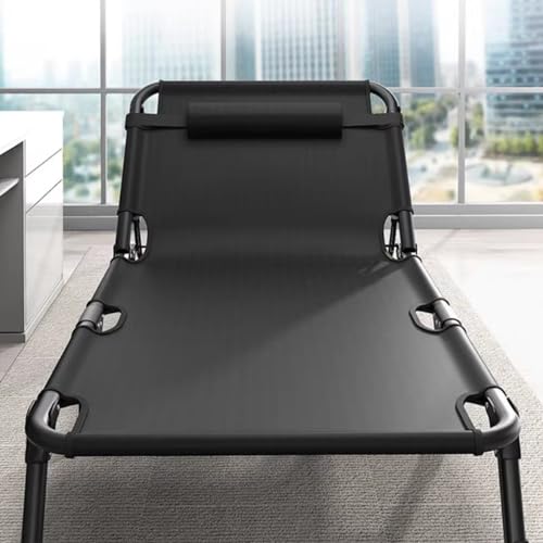 4-Position Adjustable Camping Cot, Reclining Folding Chaise Lounge with Pillow, Portable Outdoor Sleeping Bed for Camping, Beach, Pool, Patio and Office 75cm