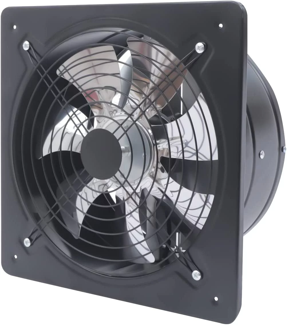 Miumaeov Exhaust Fan,12inch Industrial Ventilation Extractor Metal Axial Exhaust Commercial Air Blower Fan Exhaust Wall Mounted Kitchen Low Noise Stable Running 110V 2800r/min