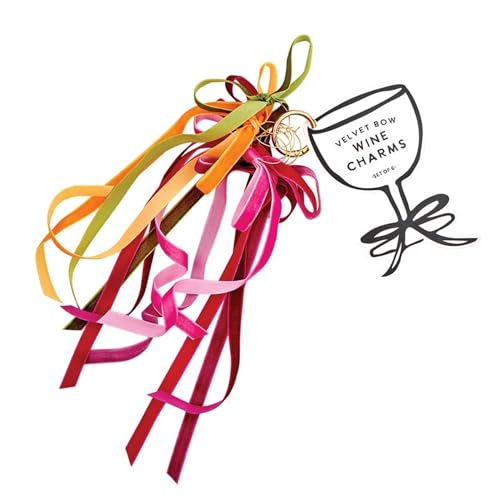 Santa Barbara Design Studio Velvet Bows Wine Glass Cocktail Drink Markers Wine Glass Charms, Set of 6, Moroccan Multicolor