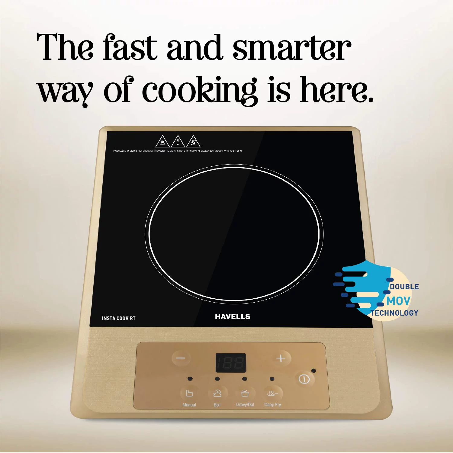 Havells Induction Cooktop Insta Cook - Rt 1400W, 4 Cooking Options, 1Yr Product Warranty & 3 Yr Coil Warranty, Glass Ceramic
