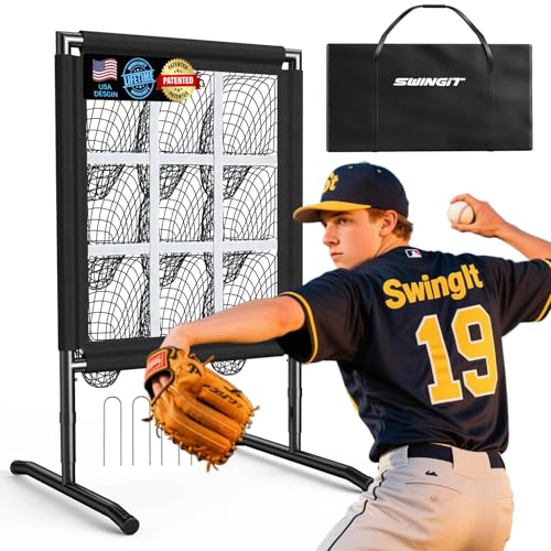 9 Hole Pitching Net with Pitching Target Pockets Portable Baseball Net Adjustable Pitcher Training Equipment with Throwing Target Carry Bag and Strike Zone, Great for All Skill Levels