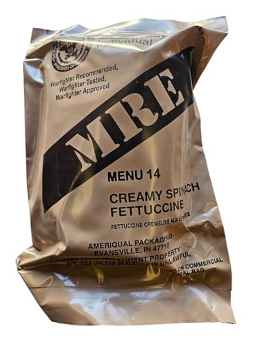 Genuine USGI Individual MRE [Meal, Ready to Eat] Inspection Date 01/2024 or Newer - You Choose Menu - Complete Ration with Entree, Snacks, Dessert, Drink Mix, Utensils, Condiments and FRH. (#23 Pepperoni Pizza)