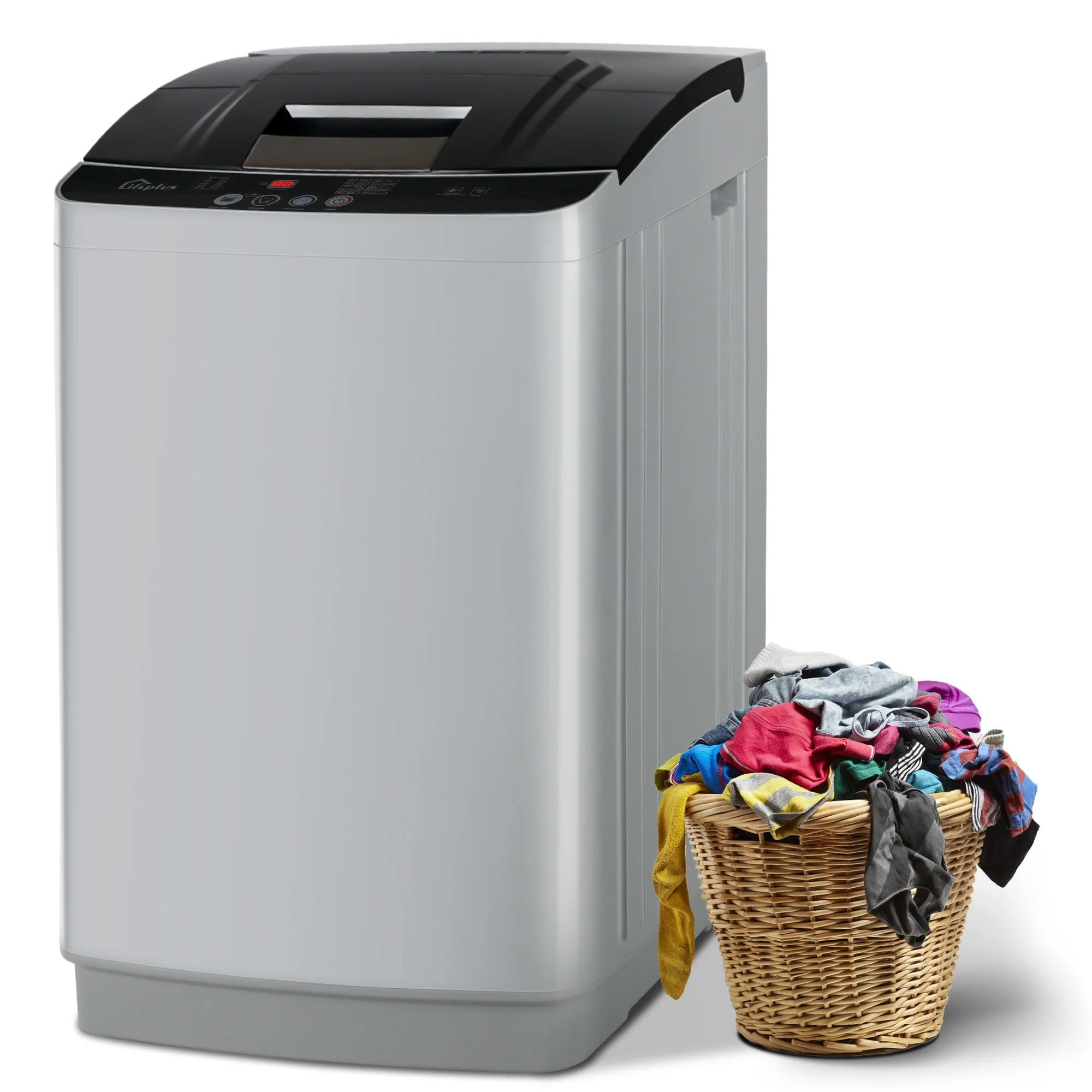 LifePlus Portable Washing Machine, 1.8Cu.ft Large Capacity Full Automatic Clothes Washer Machines, Compact Laundry Washer for Home Apartment, Gray