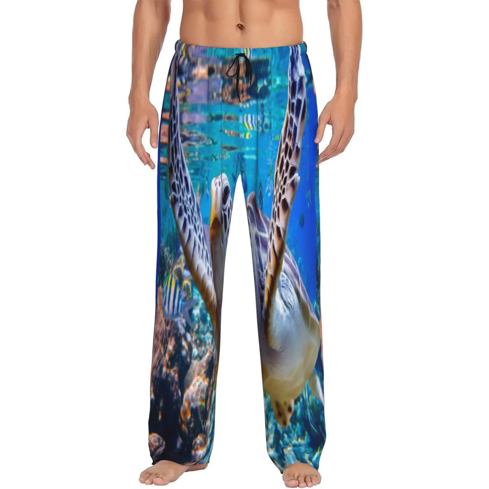 Daiia Men'S Sea Turtle Swims Pants,Bottoms Sleep Lounge,Pajama Pants,Pj Bottoms Drawstring And Pockets-X-Large