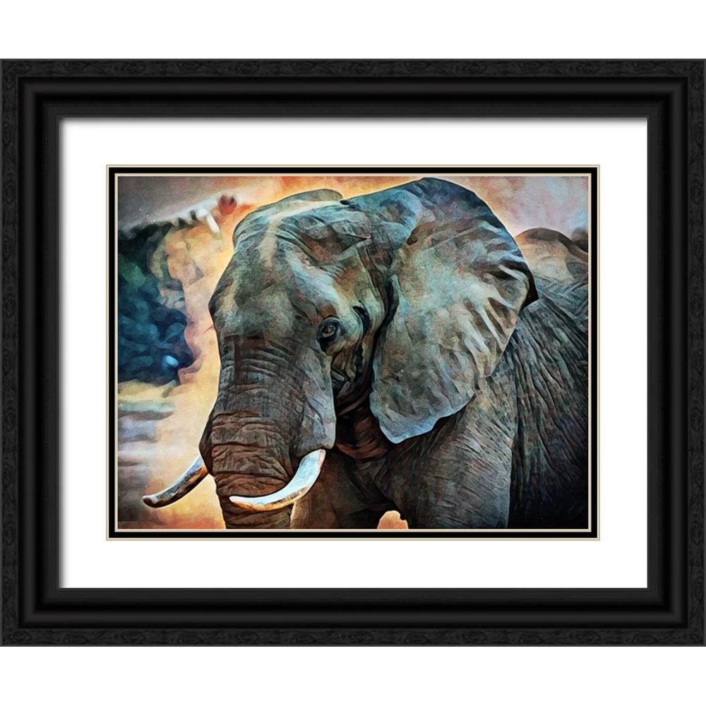 Aldridge, Ashley 32x25 Black Ornate Wood Framed with Double Matting Museum Art Print Titled - African Elephant Kicking Up Dirt