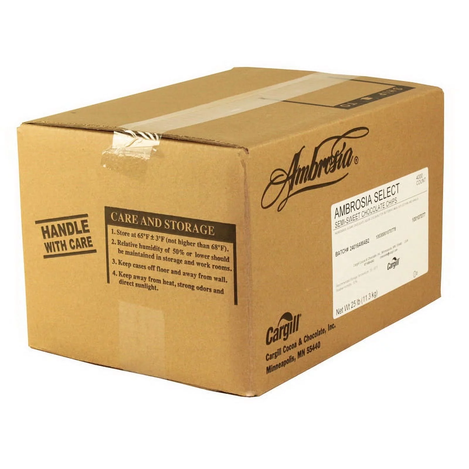 Ambrosia, Drop Chocolate Real Semisweet 4m. 25 Lb. (1count)