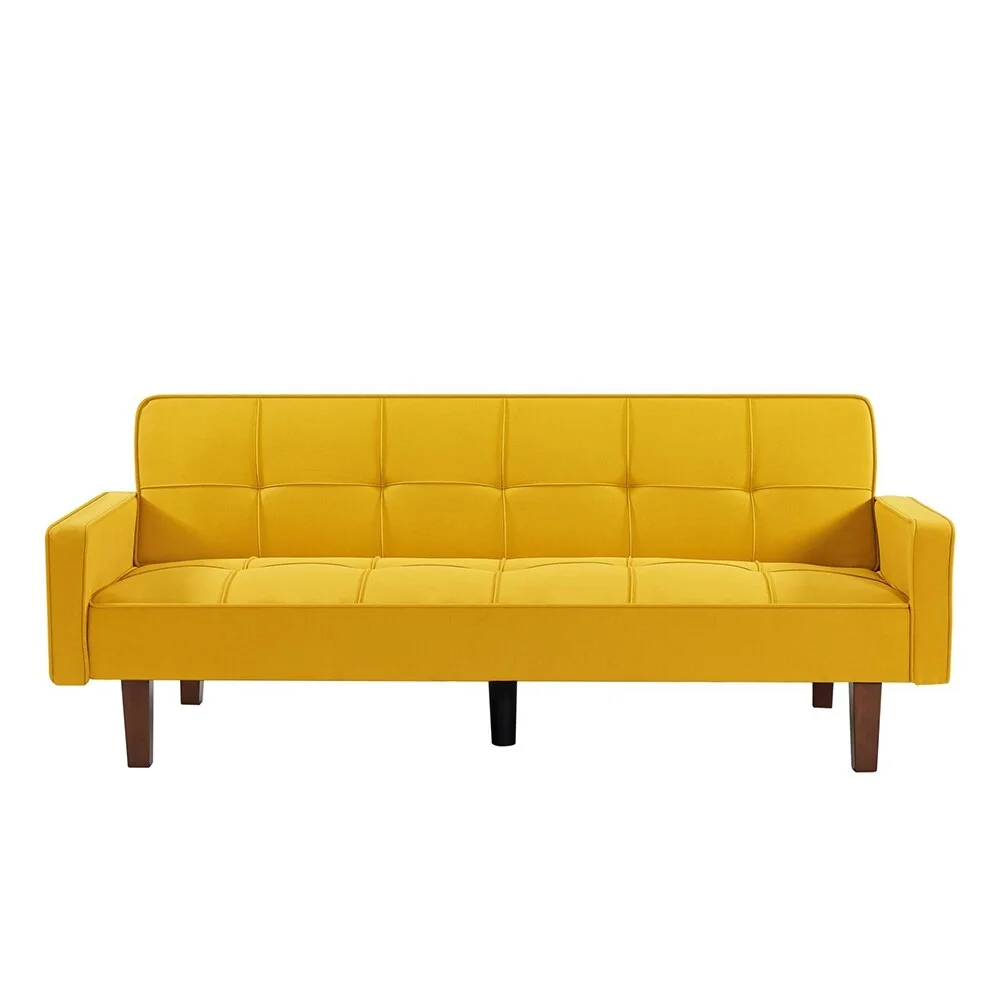 LivEditor Modern Linen Upholstered Sofa Bed with Solid Wood Feet Yellow