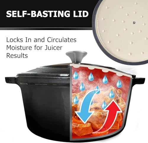 Mueller 6qt Enameled Cast Iron Dutch Oven, Heavy-Duty Casserole and Braiser Pan with Lid and Knob, Oven-Safe up to 500° F & Across All Cooktops, White