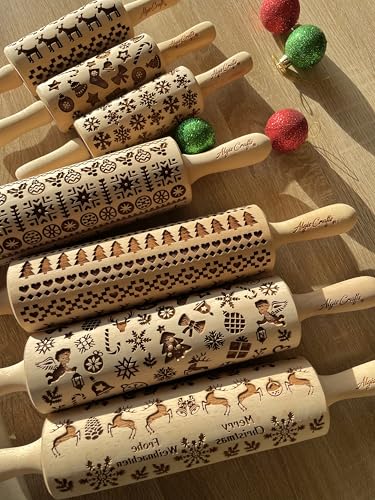 CHRISTMAS GIFTS EMBOSSING ROLLING PIN laser engraved with Christmas symbols CHRISTMAS GINGERBREAD COOKIES
