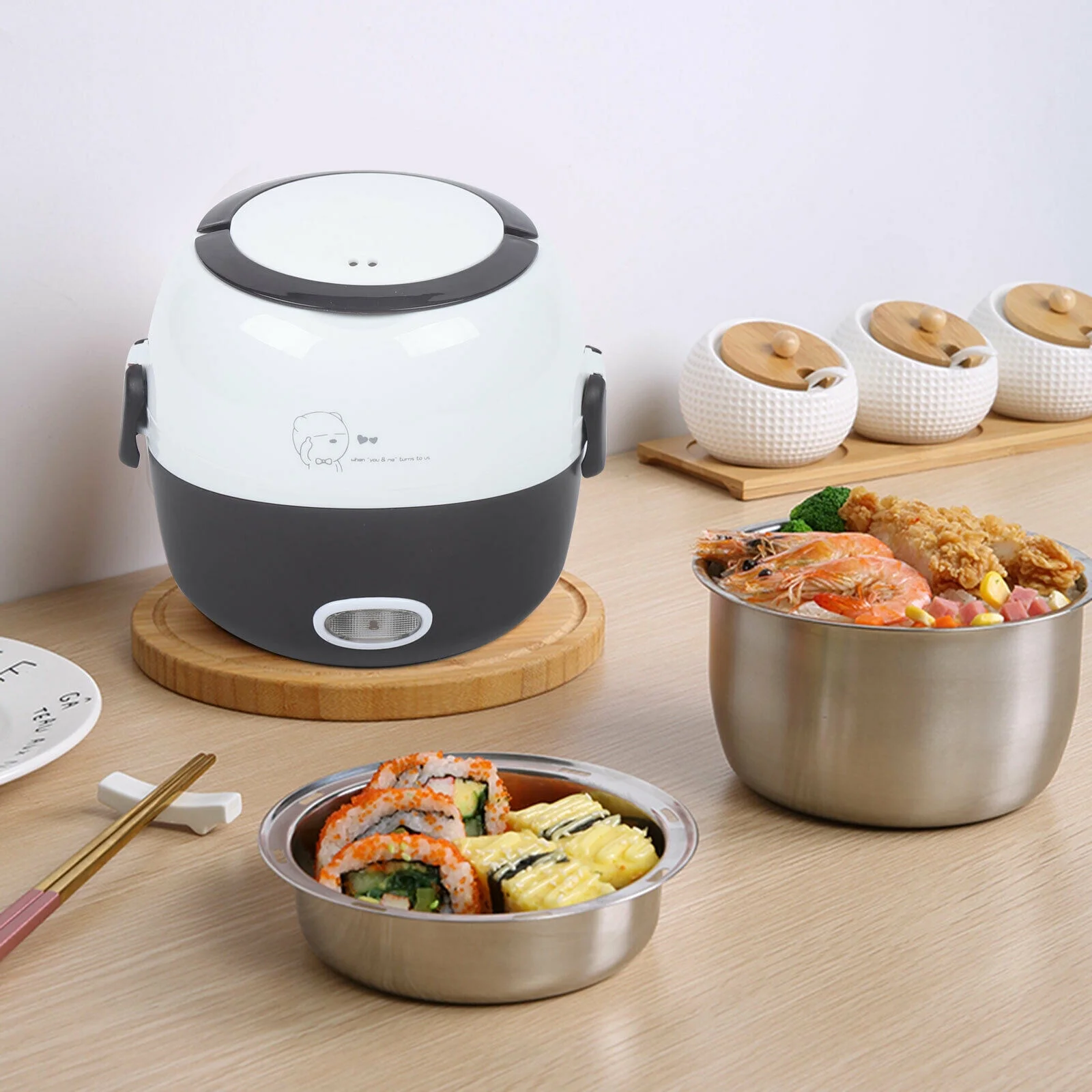 TFCFL 1.3L 2 Layers Electric Warmer Lunch Box Steamer Pot Rice Cooker Stainless Steel