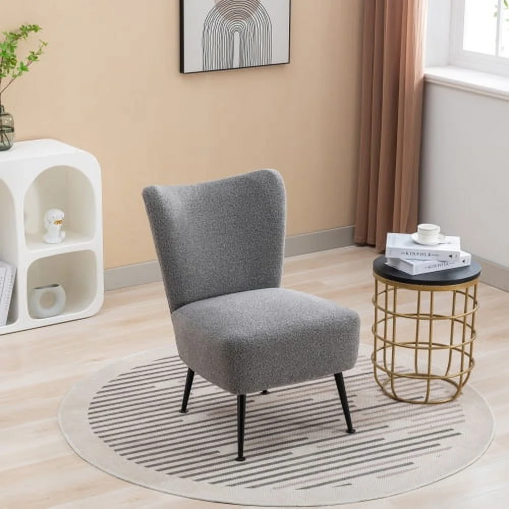 22.50''W Boucle Upholstered Armless Accent Chair Modern Slipper Chair, Cozy Curved Wingback Armchair, Corner Side Chair for Bedroom Living Room Office Cafe Lounge Hotel - Gray