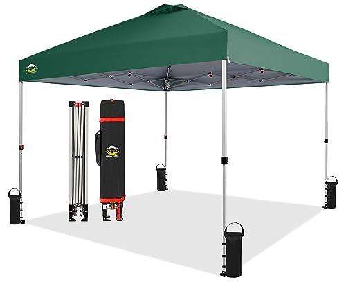CROWN SHADES 10x10 Pop Up Canopy - Beach Tent with One Push Setup - Easy Outdoor Sun Shade for Events, Parties, Camping - Gazebo with STO-N-Go Cover Bag, Silver Coated Top, White
