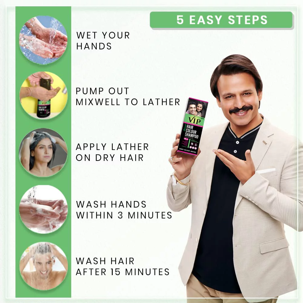 VIP Hair Color Shampoo 180ml Black for Men & Women Alternate to Hair Dye Instant Beard Color