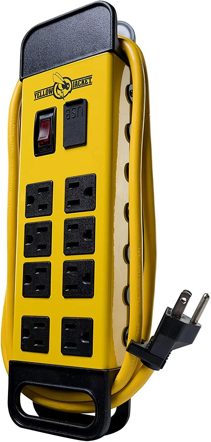 Yellow Jacket 5148 Modern 8-Outlet Metal Power Block with 2 USB Ports, Yellow