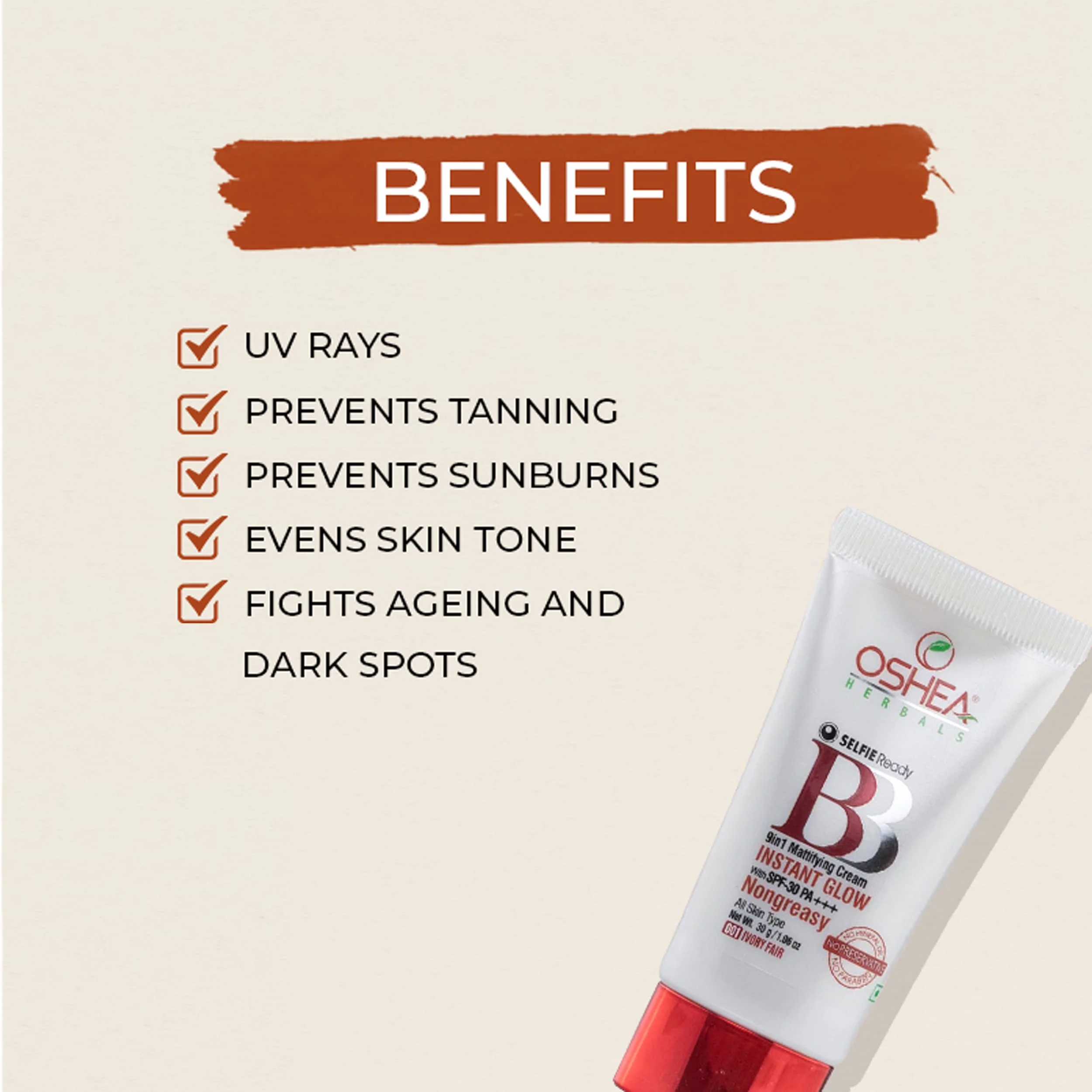 Oshea Herbals Bb Cream 9-In-1 Spf 30 Pa+++ 001 - Ivory Fair 30 Grams