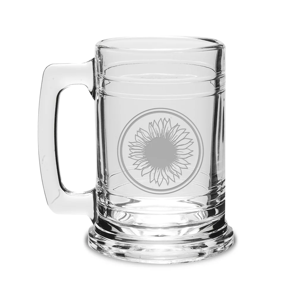 Sunflower Deep Etched Glass Tankard Mug