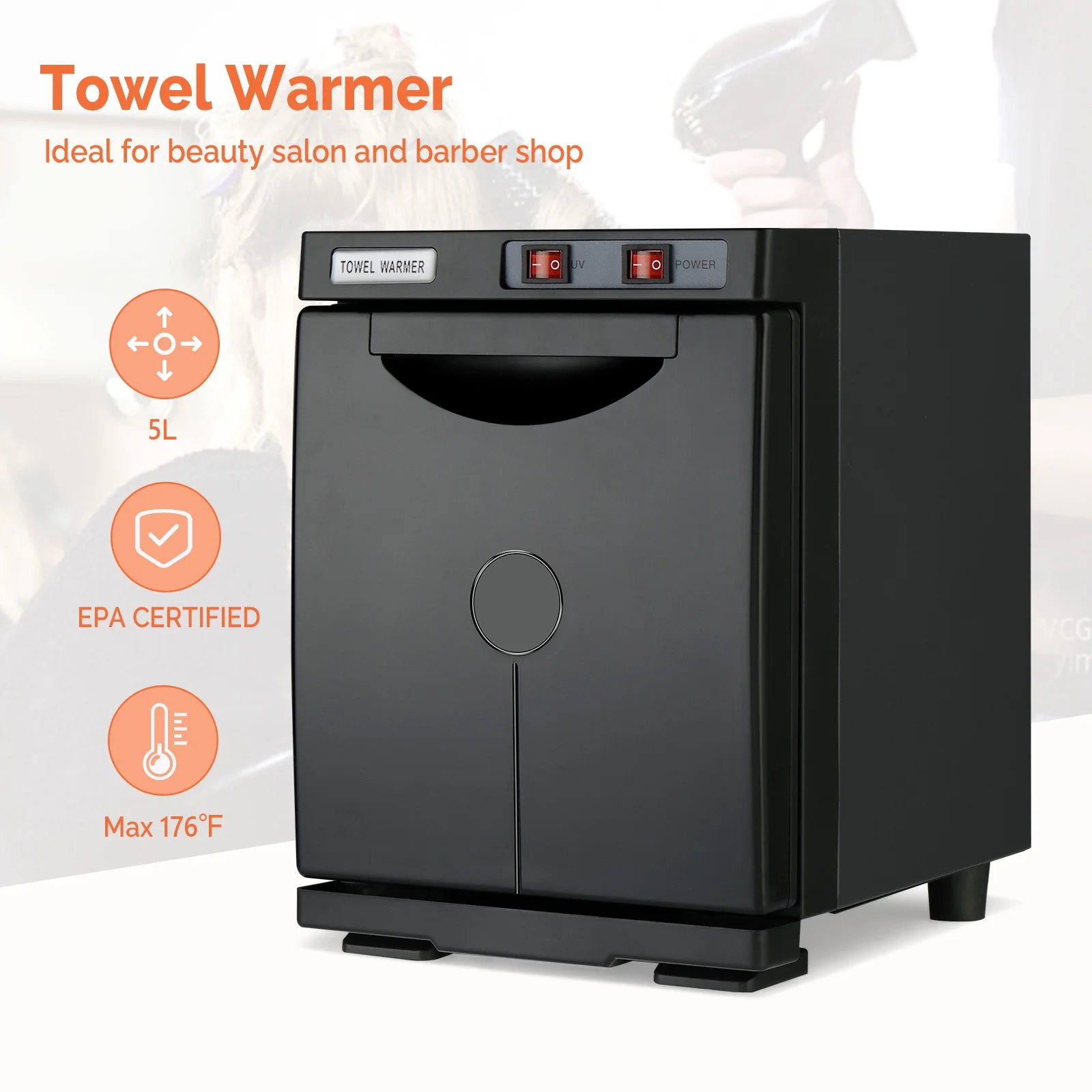 5L Hot Towel Warmer UV Sterilizer Cabinet Beauty Salon Nail Facial Health Capacity 10-15 Towels, Black Finish