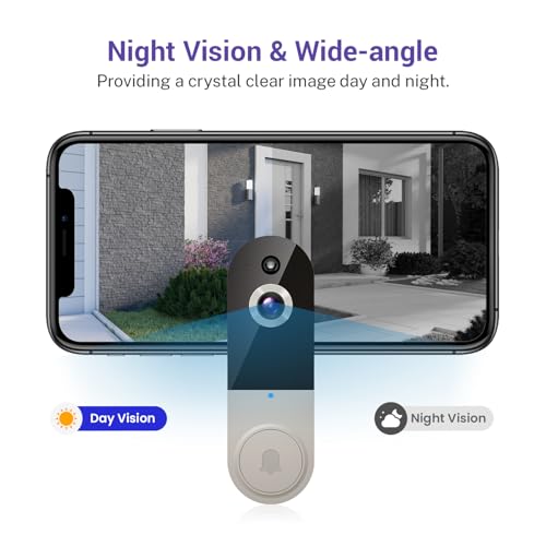 1080P Video Doorbell Camera Wireless with Doorbell Receiver, Cloud Storage, Live View, 2-Way Talk, Night Vision, 2.4Ghz WiFi Only, Indoor Surveillance, Real-Time Alert (Black)