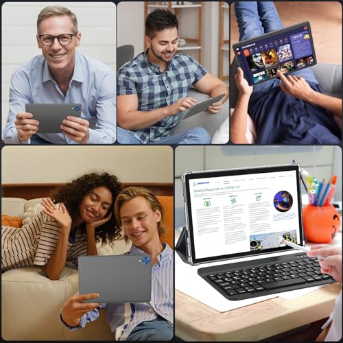 Android 15 Tablet with Keyboard, 26GB+256GB(2TB Expand), 10.1 Inch Tablet 8000 mAh Battery, BT 5.0, 5G WiFi, Widevine L1, Dual Camera, 2 in 1 Tab with Mouse, Case, Stylus(Black)
