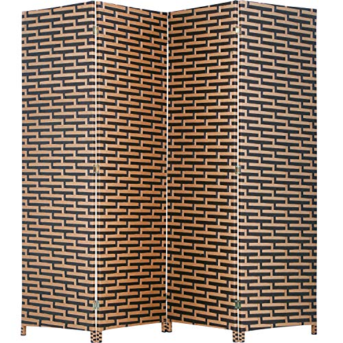 Wood Mesh Woven Design 4 Panel Folding Wooden Screen Room Divider