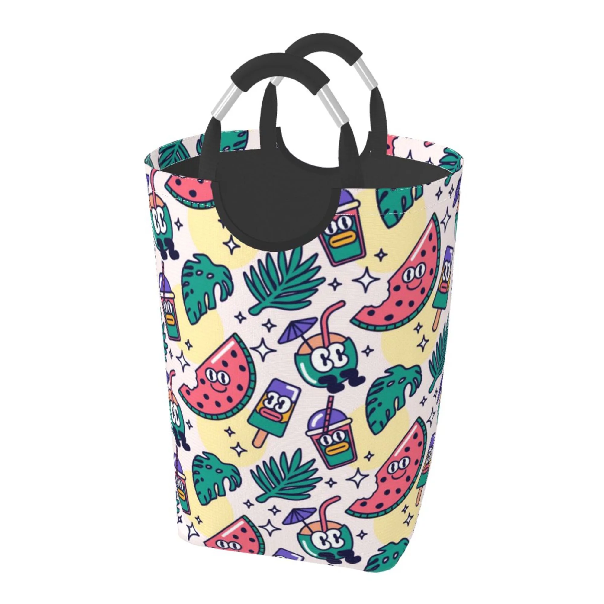 XMXY Cool Cartoon Watermelon Ice Cream Rectangular Laundry Basket Organizer, Collapsible Tall Clothes Hampers for Laundry with Handles