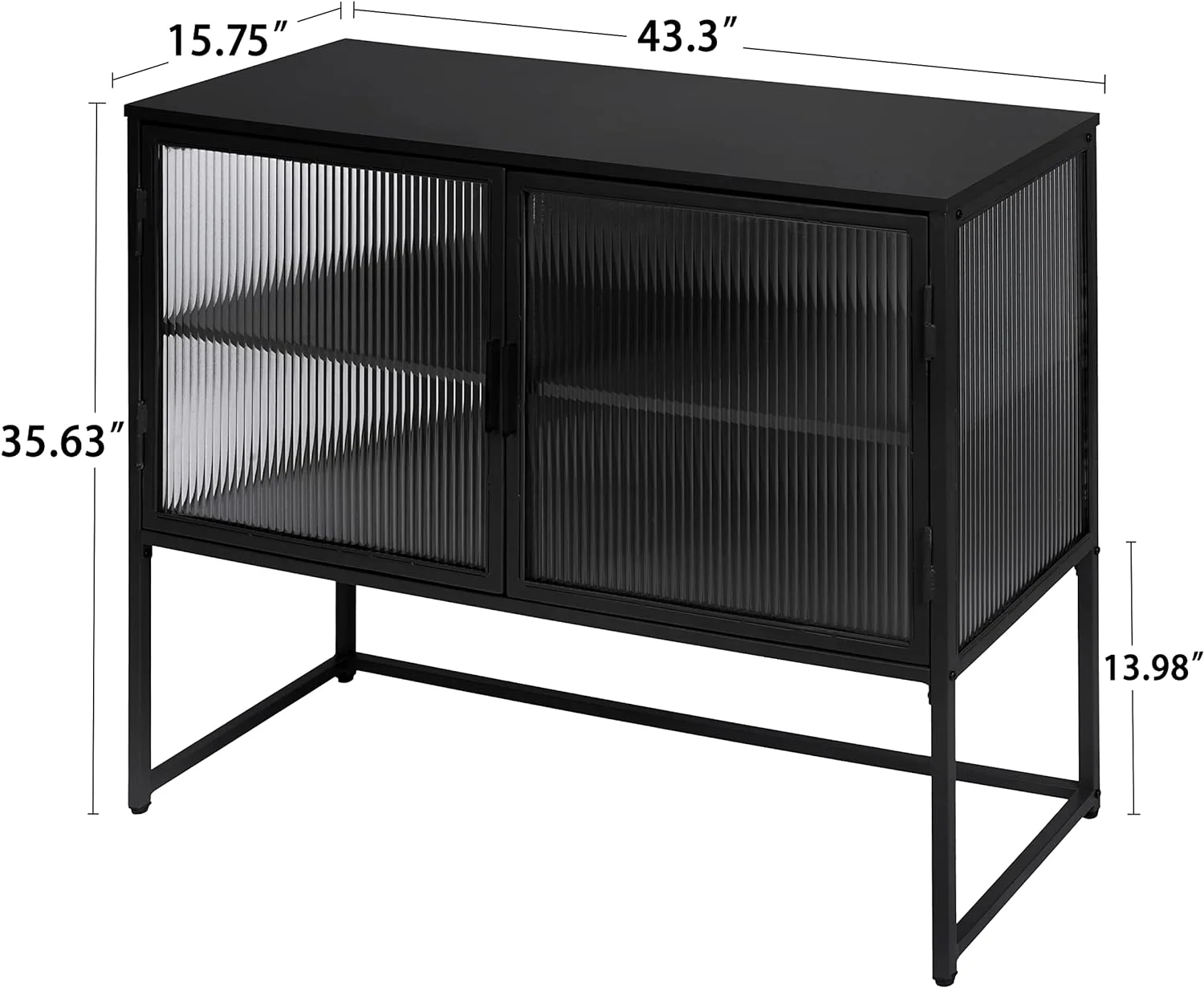 Homhougo Retro Style Fluted Glass Sideboard Storage Cabinet Simple Modern Console Table Detachable Wide Shelves Enclosed Dust-Free Storage Bottom Space for Living Room Bathroom Dining Room,Black