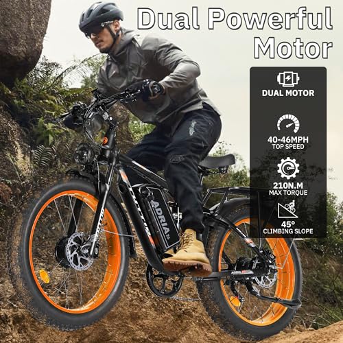 TUTTIO Electric-Bike for Adults-Men, Dual-Motor-Ebike 40-46MPH-Hunting-Ebike, 52V 30AH Long Range Dirtbike, 26