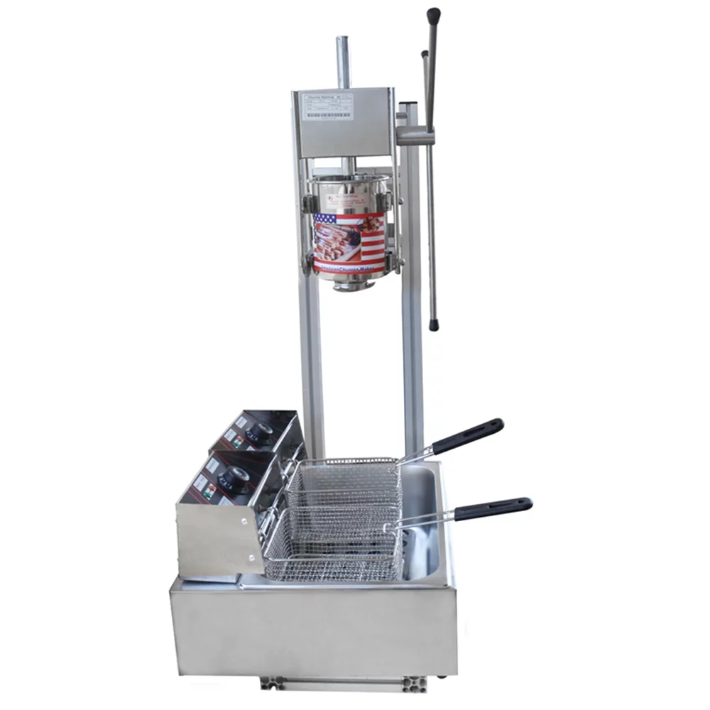 INTBUYING 5L Commercial Vertical Spanish Churros Machine with 12L Deep Fryer 220V 5KW