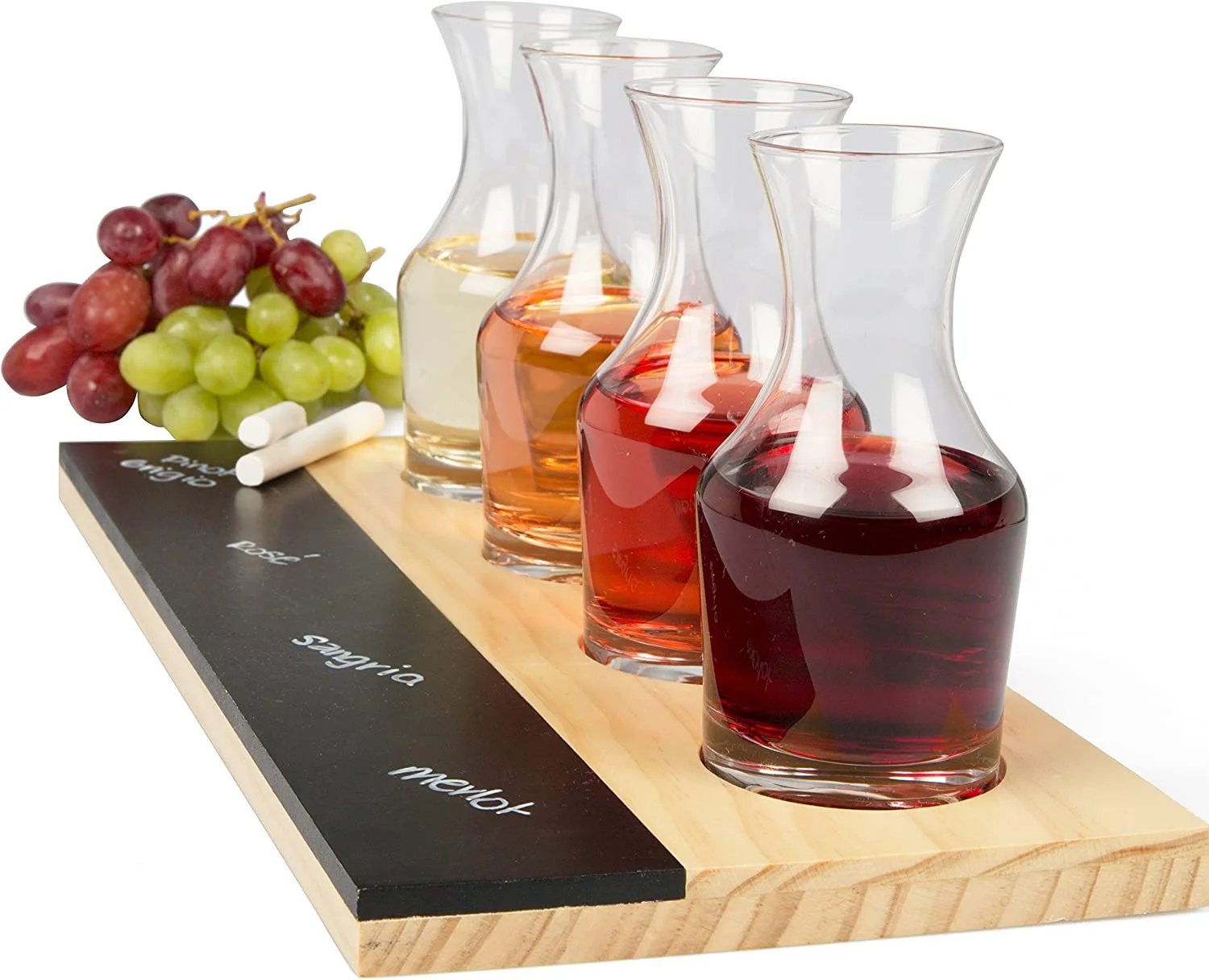Wine Tasting Flight Sampler Set - 4-6oz Decanter Glasses w Paddle, Chalkboard