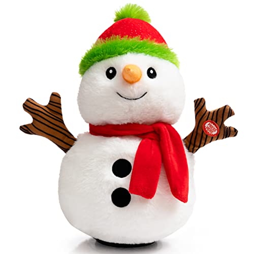HollyHOME Animated Christmas Snowman Plush Singing Snowman Doll with LED Lights Xmas Musical Toy Gift for Kids 13 inch