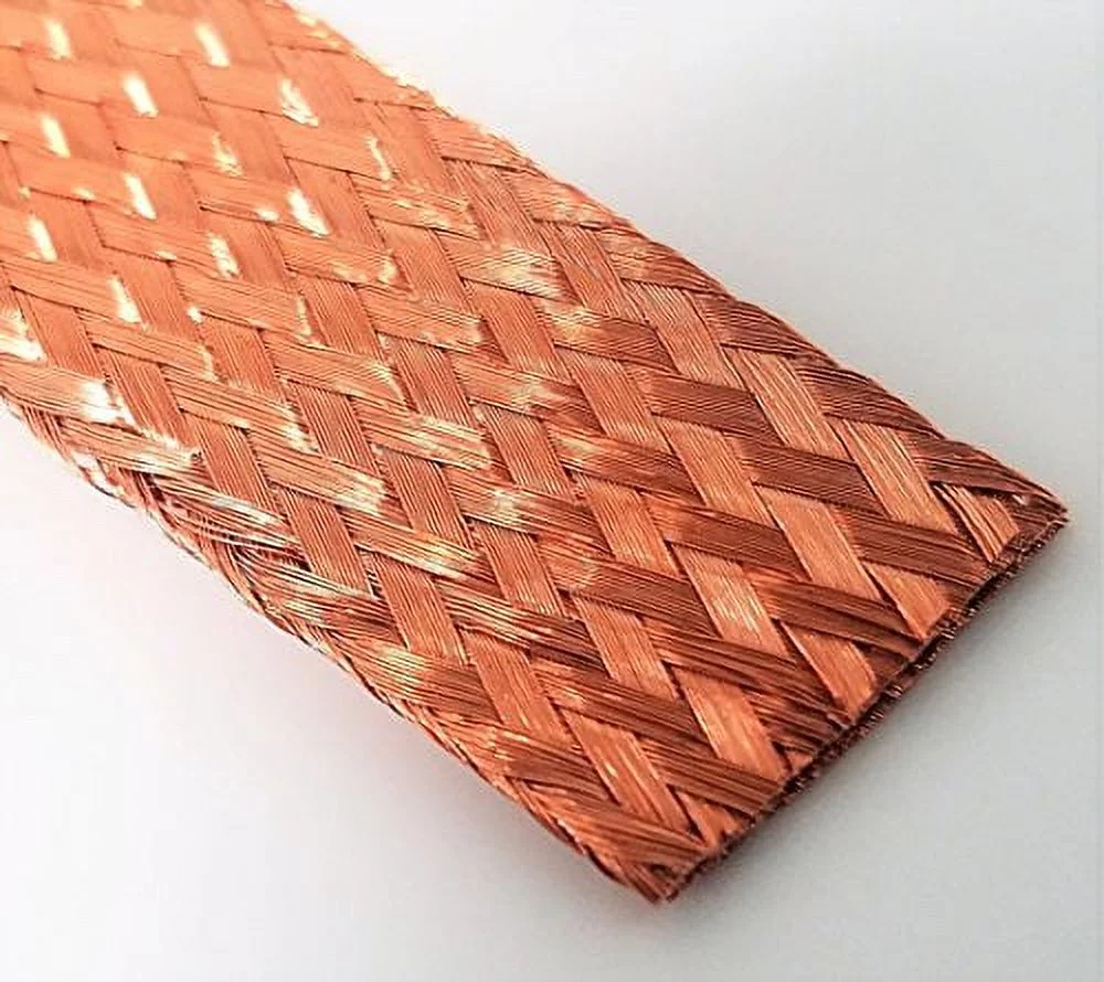 Flat Bare Copper Braid, Bright, 5/8" Diameter, 25