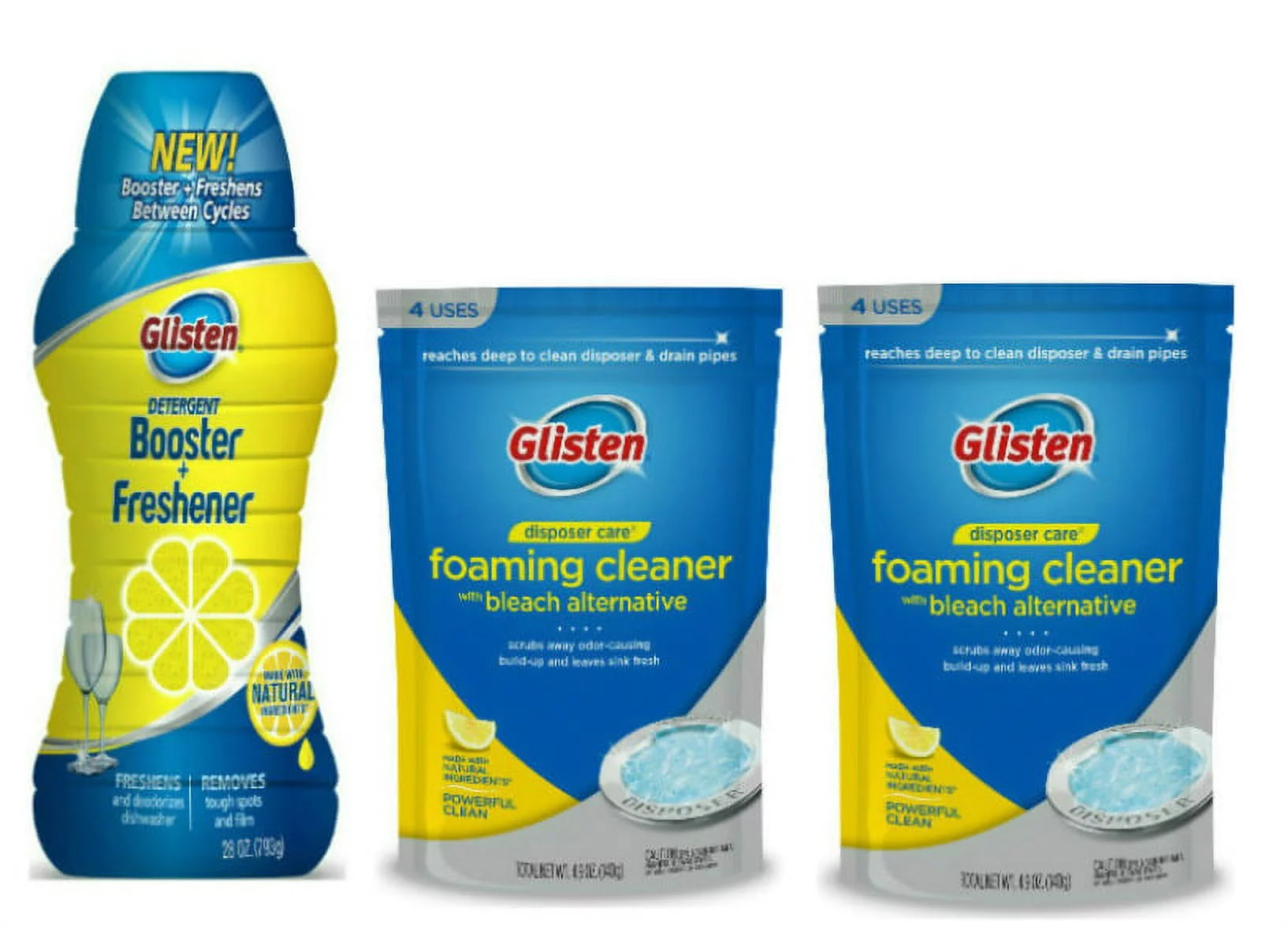 Glisten Garbage Disposer Care Foaming Cleaner, Lemon Scent, 2-Pack and Dishwasher Detergent Booster