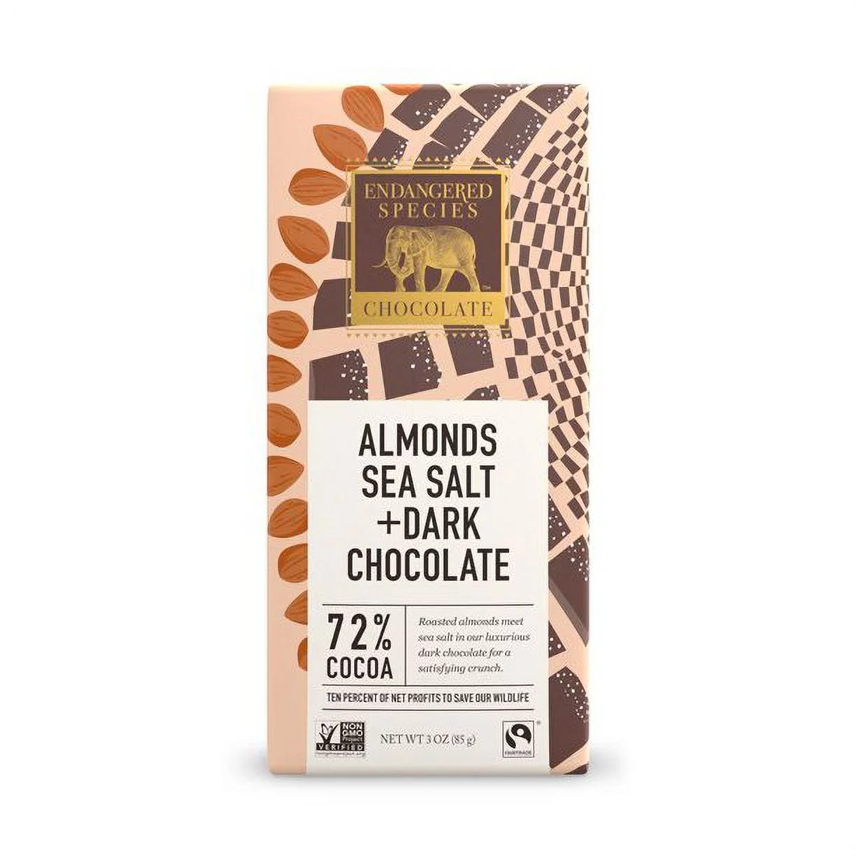 Endangered Species chocolate  Bar Dark Sslt & Almonds, 3 oz | Pack of 12
