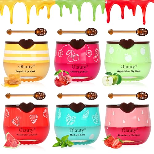 4 PCS Bee Lip Balm Honey Pot-Strawberry, Watermelon, Apple Lime, Honey Lip Mask Overnight Propolis Moisturizing,Vitamin E Prevention Cracked &Chapped Lips,Christmas Gifts Lip Balm