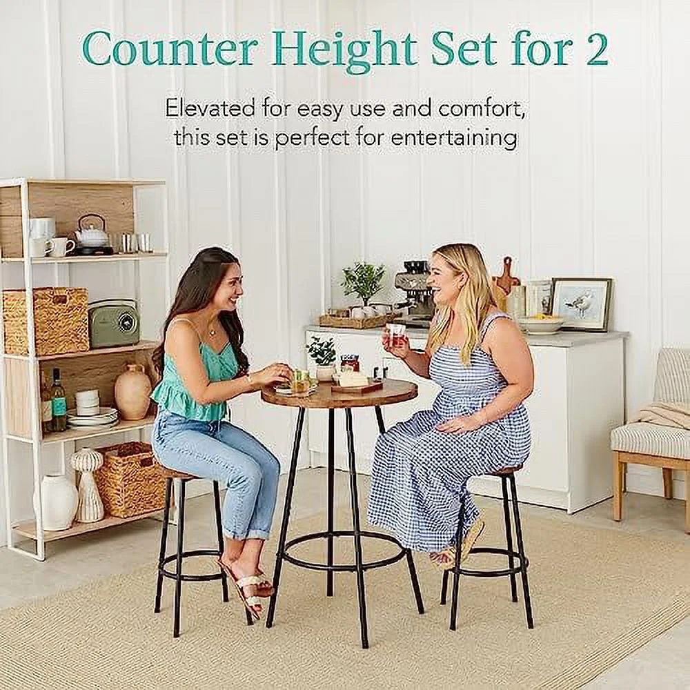 HJZUINIUNIU Bistro Dining Set 3 Piece  Modern Round Counter Height Pub Table  Compact High Top with  Stools Pub Dining Set for Kitchen  Breakfast Room - Black