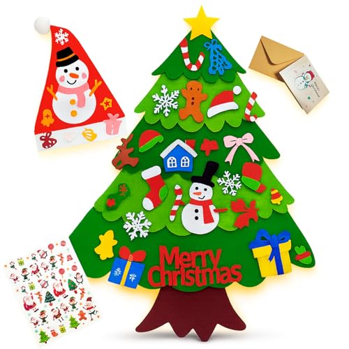 TriskelBlue Felt Christmas Tree for Toddlers – 4-in-1 Wall Set with 32 Velcro Ornaments, DIY Santa Hat, Write to Santa Letter & Tattoo Stickers – Reusable Holiday Activity & Xmas Decoration