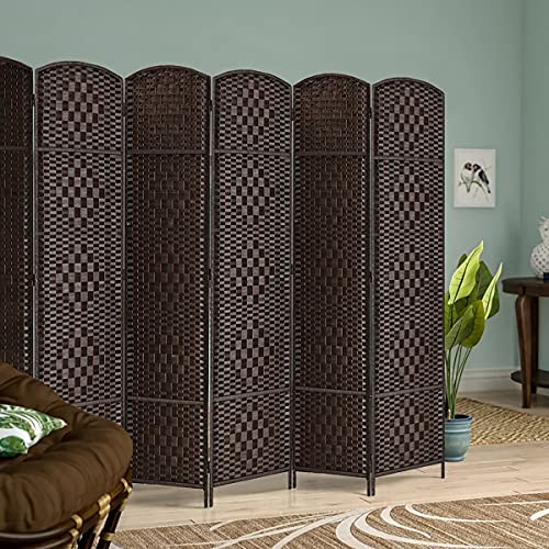 Rose Home Fashion Room Divider, 6 ft Tall Room Dividers and Folding Privacy Screens, 16in Privacy Screen 6 Panel Dark Coffee Space Temporary Wall Foldable Partition Separation