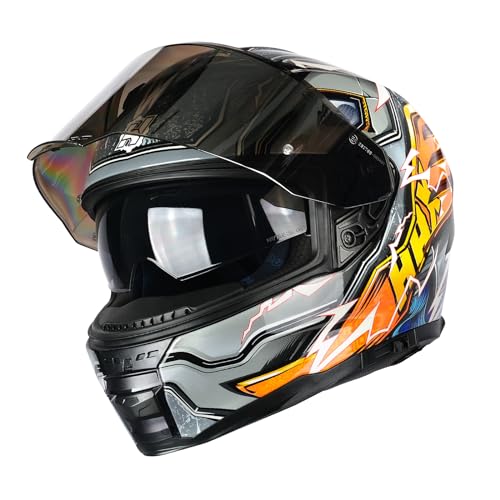 HAX Force Aerodynamic Full Face Helmet for Street & E-Bikes DOT & ECE Certified - Enhanced Dual Visor, Adult Size, Pinlock Ready Matte Black Gold M