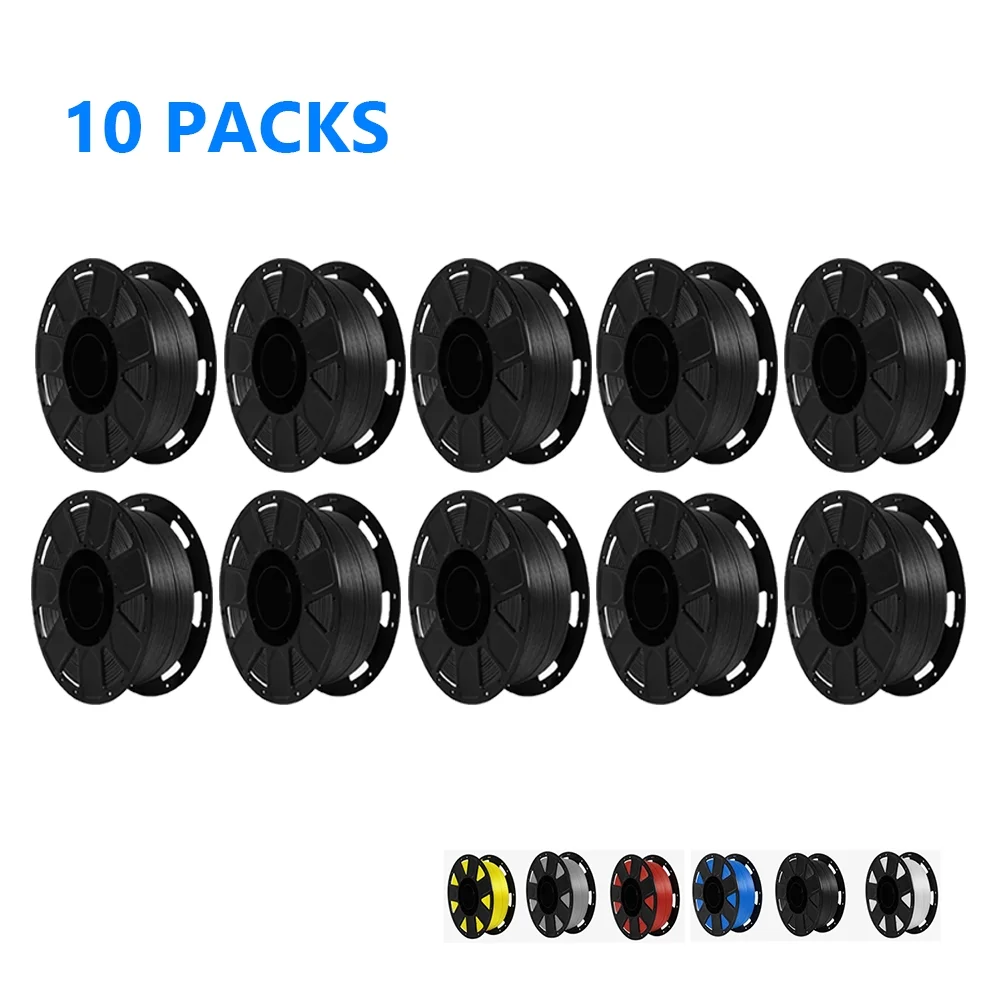10 Packs Creality Ender PLA 3D Printer Filament 1.75mm Overhang Performance Strong Bonding Dimensional Accuracy +/-0.02mm Environmental Material 2.2lbs, Black
