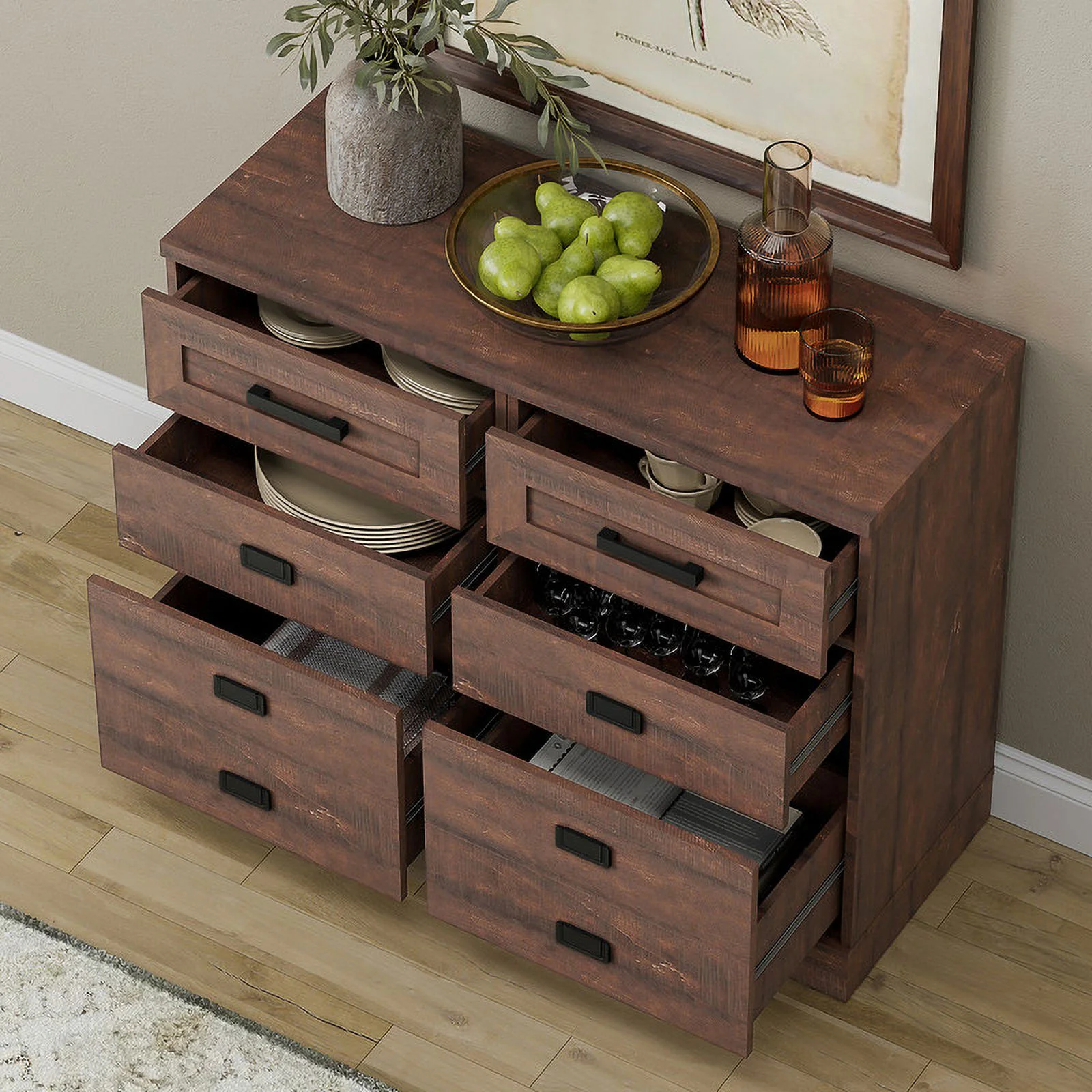 WAMPAT 2 Pack High End Table Side Table for Living Room 3 Drawers Dresser for Bedroom Office,Rustic Brown