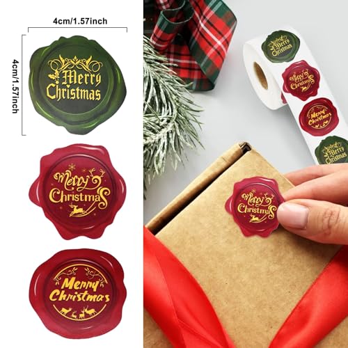 500 Pieces 1.5 Inch Christmas Stickers Roll for Envelope - 3 Designs Stamp Shape Round Merry Christmas Sticker Self Adhesive Tag Seals Labels for Holiday Greeting, Sealing, Gifting, Gift Decorations