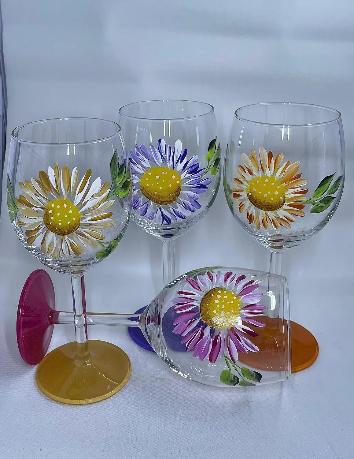 Spring Flower Wine Glasses In Your Choice Of Four Colors Hand Painted Flower Wine Glasses (Yellow, 15 Oz Wine Glass)