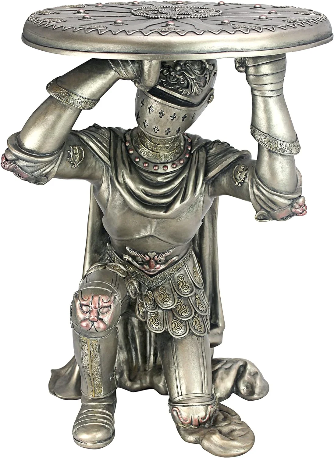 Battle Of Slaughterbridge Gothic Sculptural Side Table, 13.5D X 14W X 19H In, Pewter Finish