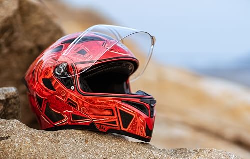 KYPARA Motorcycle Dual Visor Flip up Modular Full Face Helmet with DOT Certification of Impressionism