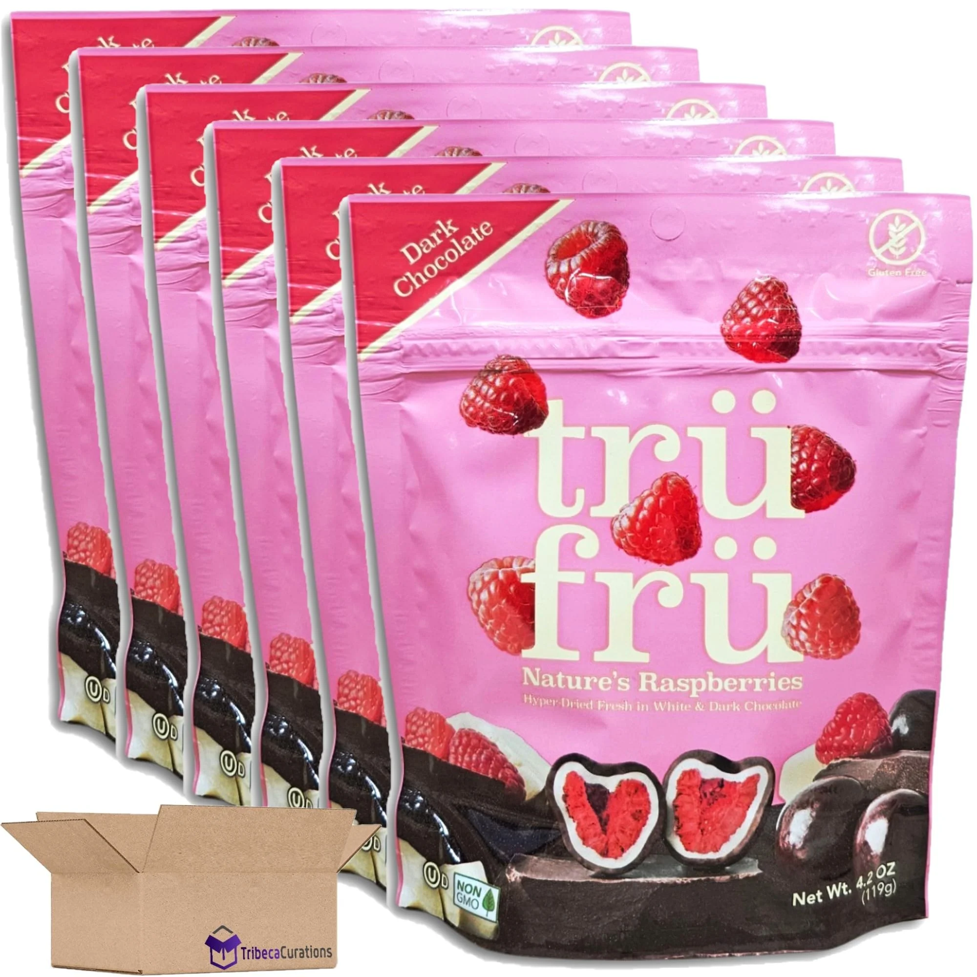 White & Dark Chocolate Covered Hyper-Dried Fresh Raspberries Value Pack | Bundled by Tribeca Curations | 4.2 Ounce | Pack of 6