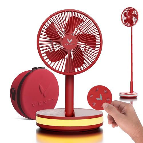 VENTY Portable Fan - Wireless Battery Operated Fan - 4 Speeds - LED Lighting - Carry Case & Remote Control - Cruise Travel - Outdoor Travel RV Power Bank With USB-C Port (White with Case)