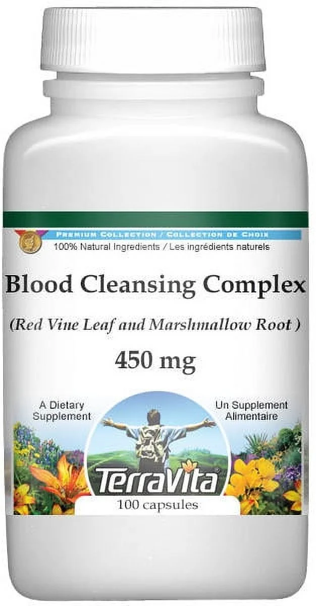 TerraVita Blood Cleansing Complex - Red Vine Leaf and Marshmallow Root - 450 mg, (100 Capsules, 2-Pack, Zin: 511978)