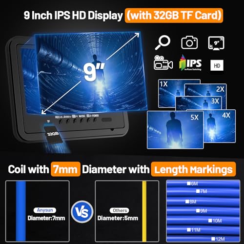 Anysun Sewer Camera with 512Hz Sonde, Self-Leveling 9